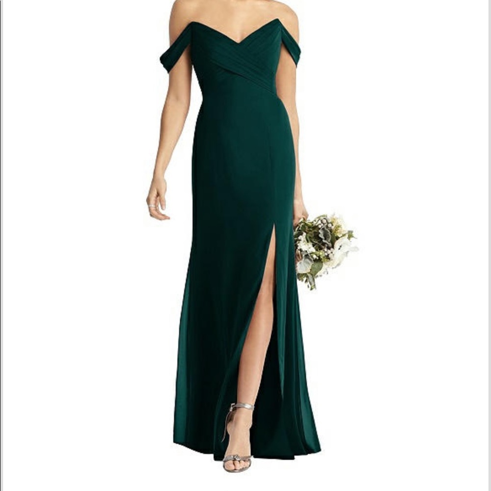 Off the Shoulder Evergreen Bridesmaid Dress